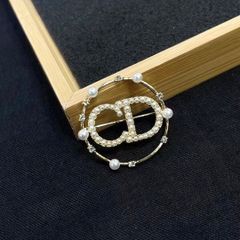  Cài Áo Nam, Nữ - Dior Màu Vàng Ngọc Trai & Pha Lê Trắng (BT) 