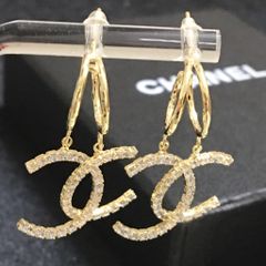  Bông Tai Chanel Màu Vàng Pha Lê Trắng (CH) 