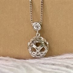  Dây Chuyền Bạc Cao Cấp - Quả Cầu Trái Tim Pha Lê Trắng 