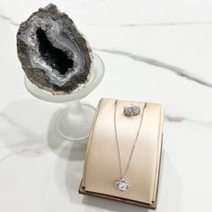  Bộ Trang Sức Bạc Cao Cấp - Dây Chuyền & Bông Tai Cỏ 4 Lá May Mắn (AQ) 