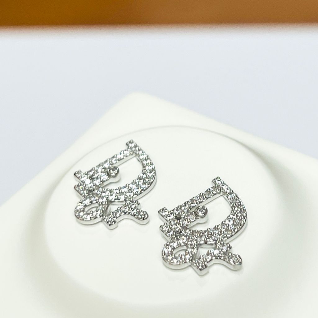  Bông Tai Dior Màu Trắng 1,5cm Pha Lê (AT) 