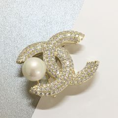 Cài Áo Chanel Màu Vàng Ngọc Trai & Pha Lê Trắng (BC) 