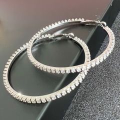  Bông Tai Khoen Tròn Bản To Màu Trắng 7,3cm Pha Lê (BO) 