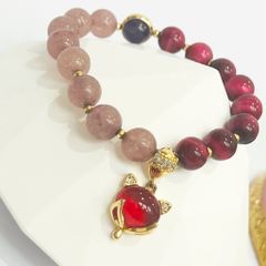  Vòng Đá Phong Thuỷ Cao Cấp -  Con Hồ Ly Đá Hổ Phách, Thạch Anh Dâu Tây & Thạch Anh Tím Tự Nhiên 