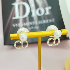  Bông Tai Dior Màu Vàng Ngọc Trai & Pha Lê Trắng (AM) - Có 3 Kiểu Đeo 