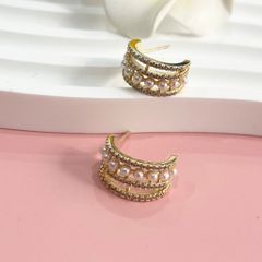  Bông Tai Khoen Tròn Màu Vàng Ngọc Trai & Pha Lê Trắng (AM) 