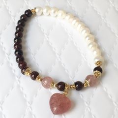  Vòng Đá Phong Thuỷ Cao Cấp - Trái Tim Đá Thạch Anh Dâu Tây, Thạch Anh Tím & Ngọc Trai Nước Ngọt (AF) 