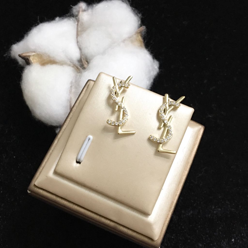  Bông Tai YSL Màu Vàng Pha Lê Trắng (AD) 