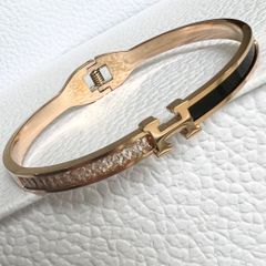  Vòng Tay TiTan Cao Cấp - Hermes Màu Vàng Hồng Pha Lê Trắng (AD) 