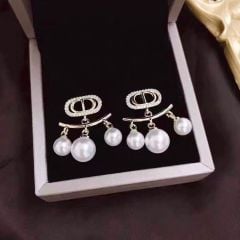  Bộ Trang Sức Dior Trắng - Vòng cổ Choker & Bông Tai Ngọc Trai, Pha Lê Quý Phái (AF) 