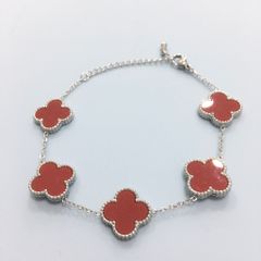  Vòng Tay TiTan Cao Cấp - Cỏ 4 Lá May Mắn Màu Đỏ 2 Mặt Pha Lê (AJ) 