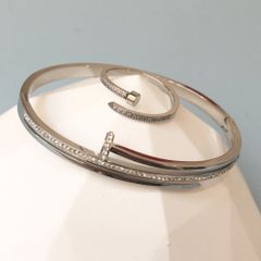  Bộ Trang Sức Cartier Titan Cao Cấp - Vòng Tay & Nhẫn Màu Trắng Pha Lê (AQ) 