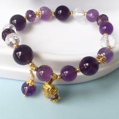  Vòng Đá Phong Thuỷ Cao Cấp - Con Tỳ Hưu Tài Lộc Thạch Anh Tím & Trắng Tự Nhiên 