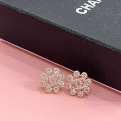  Bông Tai Chanel Cánh Hoa Màu Vàng Pha Lê Hồng (BS) 