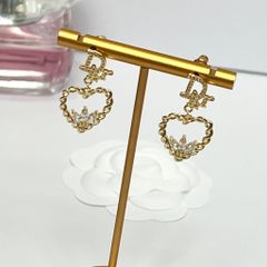  Bông Tai Dior Trái Tim Màu Vàng Pha Lê Trắng 