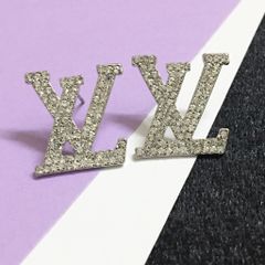  Bông Tai LV Màu Trắng Bản To Pha Lê (AB) 