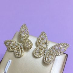  Bông Tai Đôi Bướm Vàng Bản To Pha Lê Trắng (AI) 