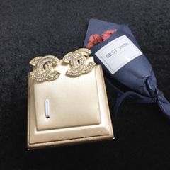  Bông Tai Chanel Bản To Màu Vàng Pha Lê Trắng (BV) 