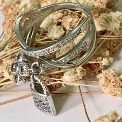  Nhẫn Cỏ 4 Lá May Mắn & Ổ Khoá Tình Yêu Pha Lê Trắng 