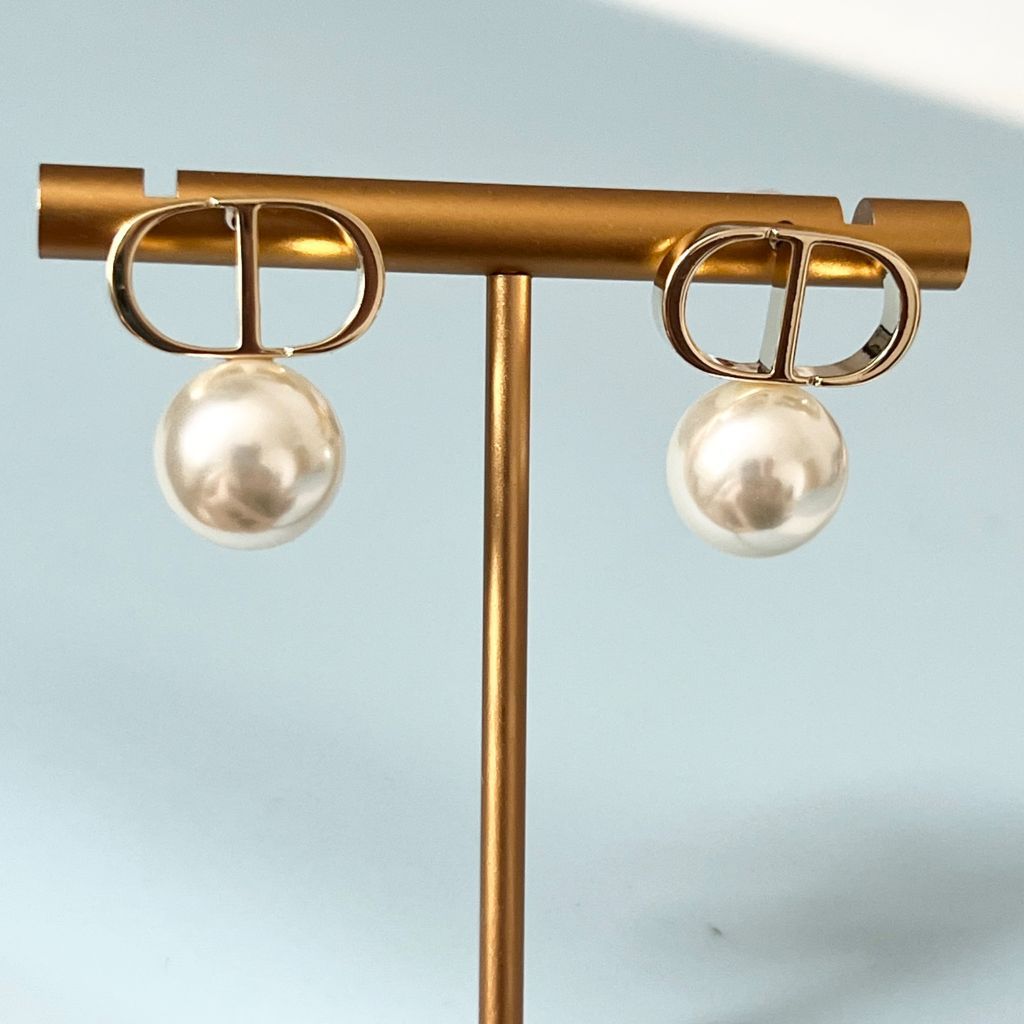  Bộ Trang Sức Dior Vàng - Vòng cổ Choker, Vòng Tay & Bông Tai Ngọc Trai Quý Phái (AE) 