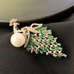  Cài Áo & Mặt Dây Chuyền - Con Phượng Hoàng Ngọc Trai & Pha Lê Xanh Quý Phái (AD) 