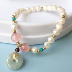  Vòng Đá Phong Thuỷ Cao Cấp - Đồng Tiền Đá Cẩm Thạch & Thạch Anh Tím, Thạch Anh Dâu Tây Tự Nhiên 