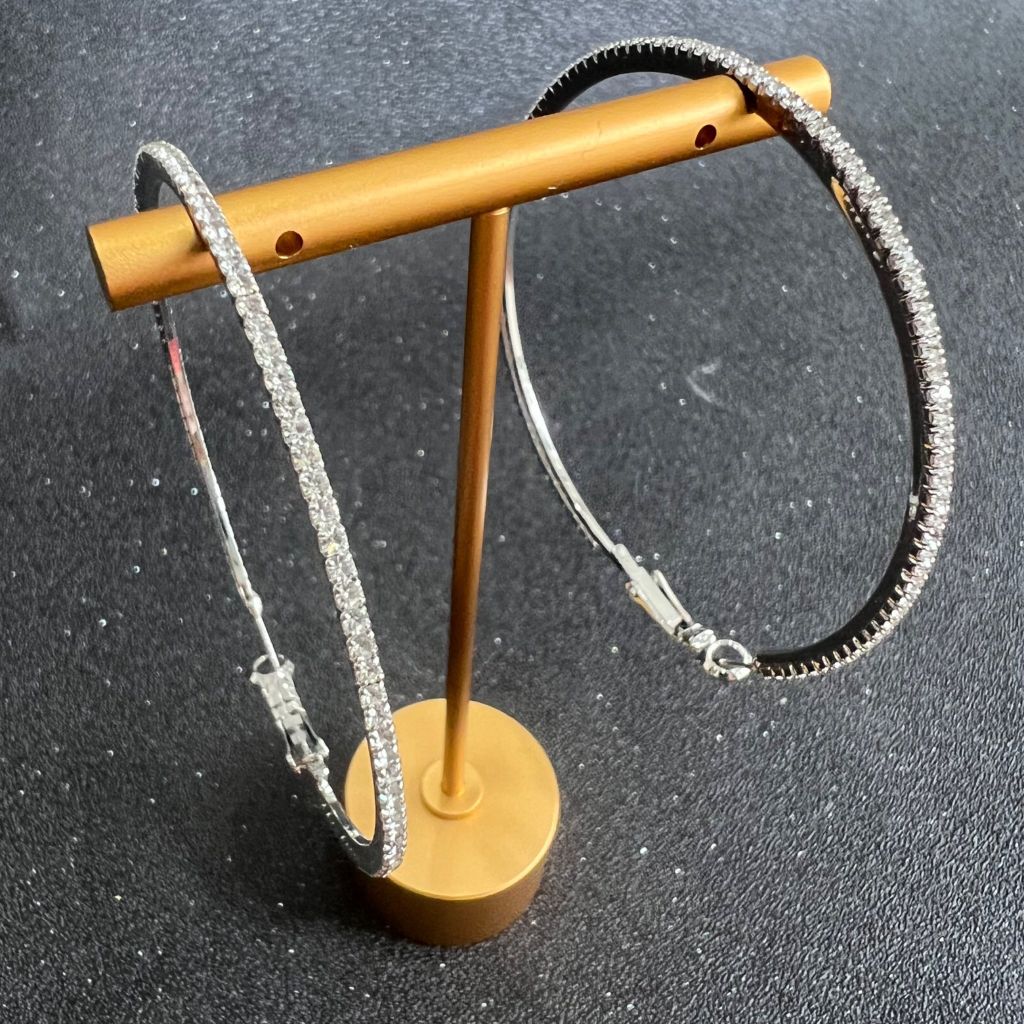  Bông Tai Khoen Tròn Bản To 7,5cm Pha Lê Trắng (BQ) 