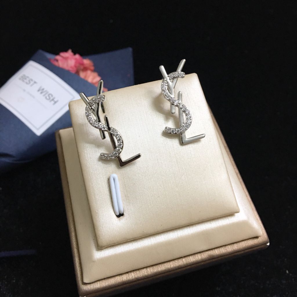  Bông Tai YSL Màu Trắng Pha Lê (AC) 