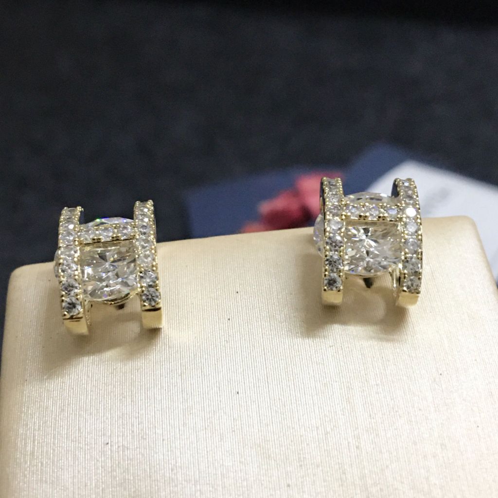  Bông Tai Hermes Màu Vàng Pha Lê Trắng (AF) 