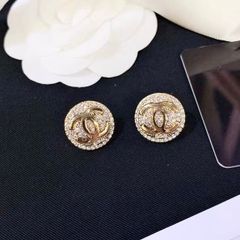  Bông Tai Chanel Bản To Màu Vàng Pha Lê Trắng (CJ) 