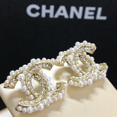  Bông Tai Chanel Bản To Màu Vàng Ngọc Trai & Pha Lê Trắng (BD) 