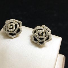  Bông Tai Hoa Hồng Đen Viền Vàng Pha Lê Trắng (BD) 