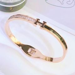  Vòng Tay TiTan Cao Cấp - Hermes Màu Vàng Hồng Pha Lê Trắng (AD) 