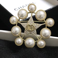  Cài Áo Nam, Nữ - Chanel Ngôi Sao Vàng Ngọc Trai & Pha Lê Trắng (BL) 