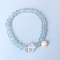  Vòng Đá Phong Thuỷ Cao Cấp - Hoa Mai Đá Thạch Anh Trắng, Ngọc Trai Nước Ngọt & Đá Aquamarine Tự Nhiên 