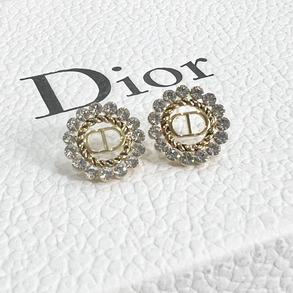  Bông Tai Dior Màu Vàng Pha Lê Trắng (AP) 