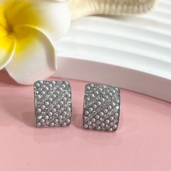  Bông Tai Hình Chữ Nhật Pha Lê & Ngọc Trai Nước Ngọt Màu Xám 