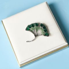  Cài Áo Nam, Nữ - Lá Sen Trắng Pha Lê Xanh & Trắng 