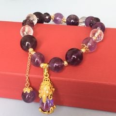  Vòng Đá Phong Thuỷ Cao Cấp - Con Tỳ Hưu Tài Lộc Thạch Anh Tím & Trắng Tự Nhiên 