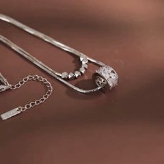  Dây Chuyền Ngắn - 2 Tầng Vòng Tròn Pha Lê Trắng Phong Cách Cá Tính 