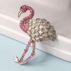  Cài Áo Con Hạc Pha Lê Hồng & Trắng Xà Cừ (AD) 