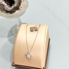  Bộ Trang Sức Bạc Cao Cấp - Dây Chuyền & Bông Tai Cỏ 4 Lá May Mắn (AQ) 