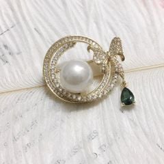  Cài Áo Chiếc Nơ Và Giọt Nước Pha Lê Xanh & Ngọc Trai (AI) 