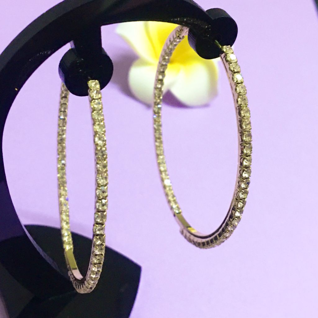  Bông Tai Khoen Tròn Màu Vàng 5cm Pha Lê Trắng (BB) 