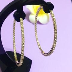  Bông Tai Khoen Tròn Màu Vàng 5cm Pha Lê Trắng (BB) 