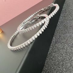  Bông Tai Khoen Tròn Bản To Màu Trắng 7,3cm Pha Lê (BO) 