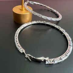  Bông Tai Khoen Tròn Bản To Màu Trắng 6,5cm Pha Lê (BM) 