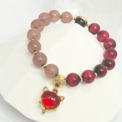  Vòng Đá Phong Thuỷ Cao Cấp -  Con Hồ Ly Đá Hổ Phách, Thạch Anh Dâu Tây & Thạch Anh Tím Tự Nhiên 