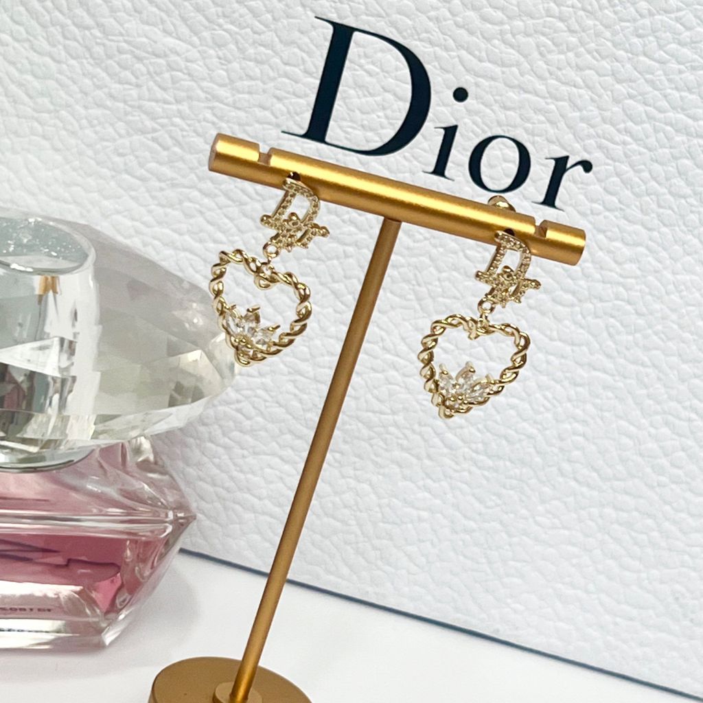  Bông Tai Dior Trái Tim Màu Vàng Pha Lê Trắng 