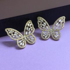  Bông Tai Đôi Bướm Vàng Bản To Pha Lê Trắng (AI) 